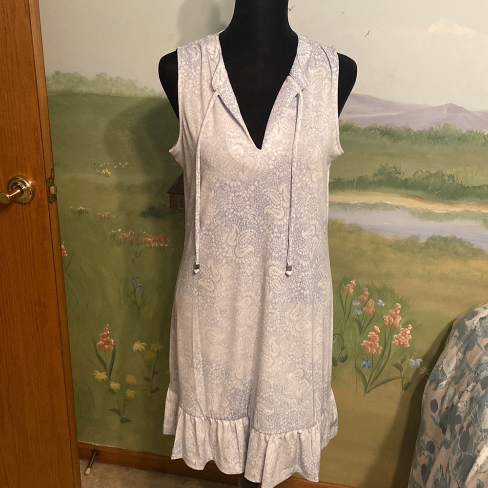 New Michael Kors paisley comfy blue and white pattern dress